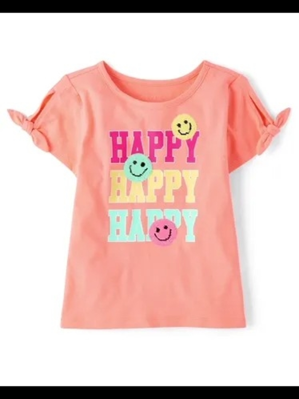 The Children's Place Coral Tie-Sleeve 'Happy' Graphic Tee